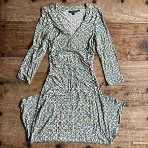 Boden Womens Sweetheart Jersey Midi Dress Tall Size 8L Grey Blue Yellow Circles